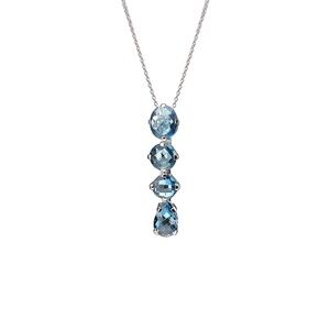 Sterling Silver Blue Topaz Stone Drop Pendant Necklace with Chain